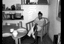 Test upload from the Apple II. Pic is my reference test pic, my husband reading in a chair.